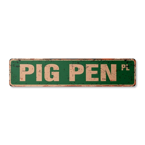 PIG PEN Vintage Plastic Street Sign pigsty farm farmer roast ribs | Indoor/Outdoor |  30" Wide