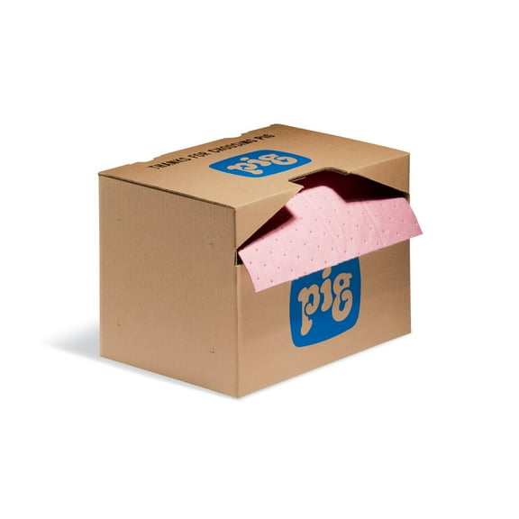 PIG Rip-&-Fit Hazmat Mat Roll in Dispenser Box, Create Custom Size Mats, Absorbs Hazardous Chemicals - Acids, Bases & Unknowns, Heavyweight, 7-Gal Absorbency, (1) 60'L x 15" W Roll, Pink, MAT342 CA2