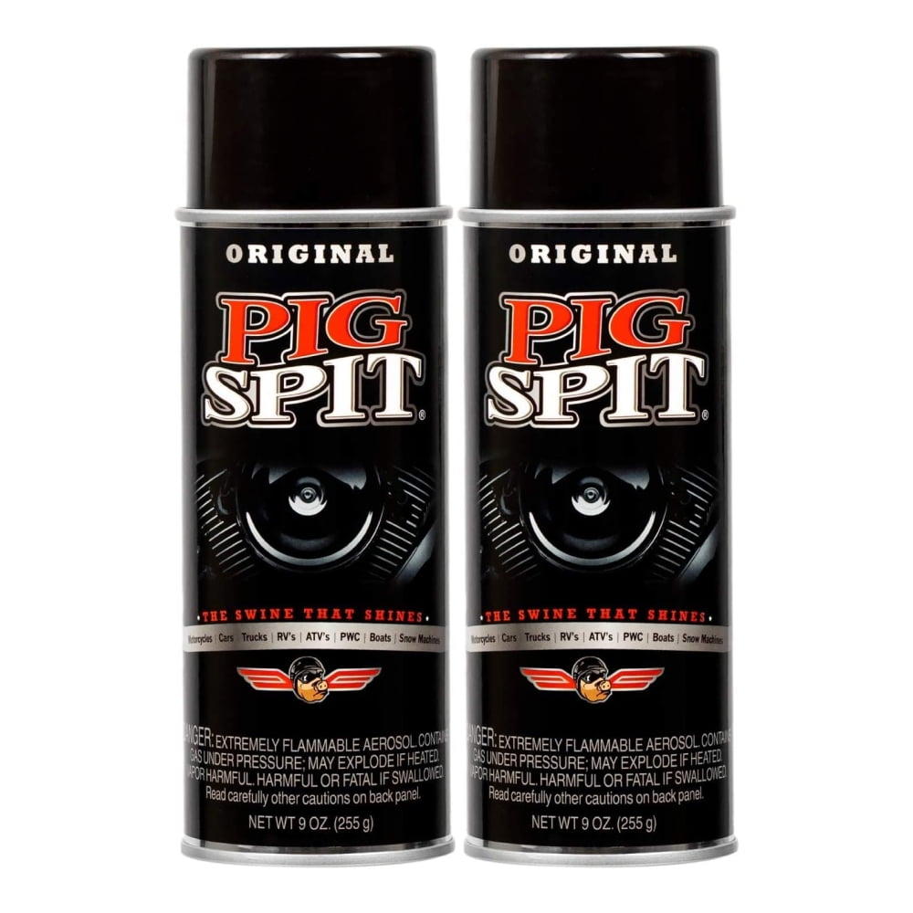 PIG SPIT Original for Use on Motors, Transmissions, Vinyl and Black Plastic Trim Components and Tires | 9 oz.| 2-Pack
