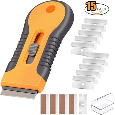 PIGADA Razor Blade Stainless Steel Surface Cleaning Scraper with 15pcs Extra Blades, Orange