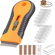 PIGADA Razor Blade Stainless Steel Surface Cleaning Scraper with 15pcs Extra Blades, Orange