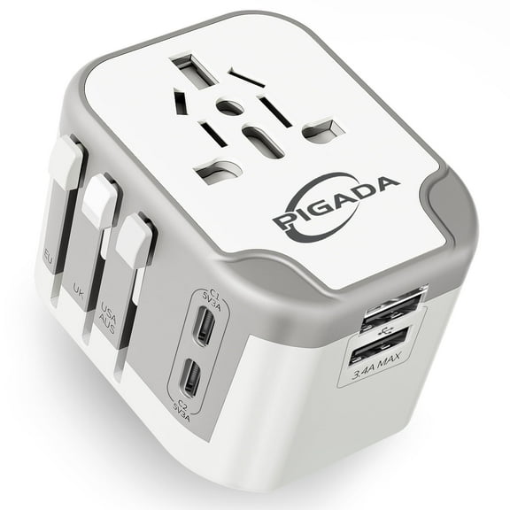 PIGADA Universal Travel Adapter One International Wall Charger AC Plug Adaptor with 10A Smart Power and 3.0A USB Type-C for USA EU UK AUS
