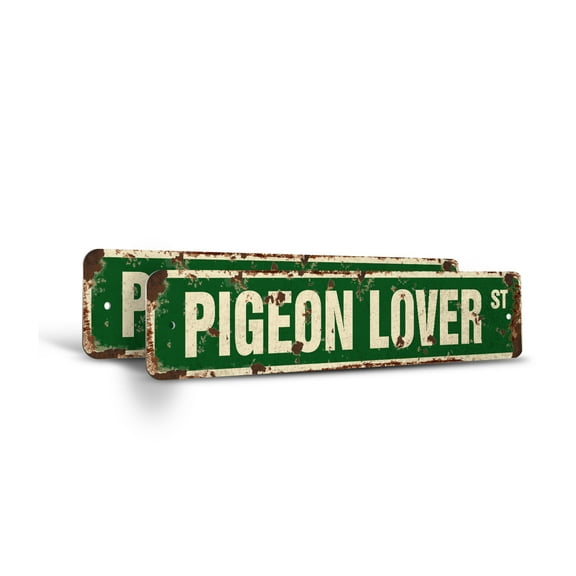 PIGEON LOVER Vintage Style Rustic Street Sign – (2 Pack) Bird Lover Watcher Homing Raise Retro Decorative Wall Sign for Home, Bar, Garage, or Outdoor Use | 4" X 18" Plastic Road Sign