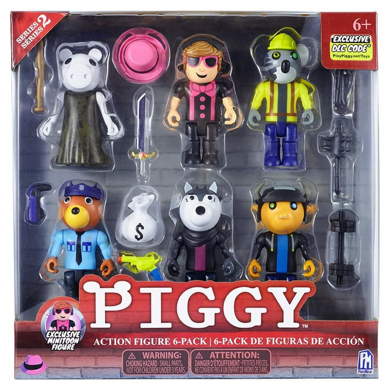 Piggy Action Figure 6 Pack - Six 3.5 Articulated Buildable Toys with Exclusive Minitoon Figure, 9 Accessories, Series 2, Includes DLC