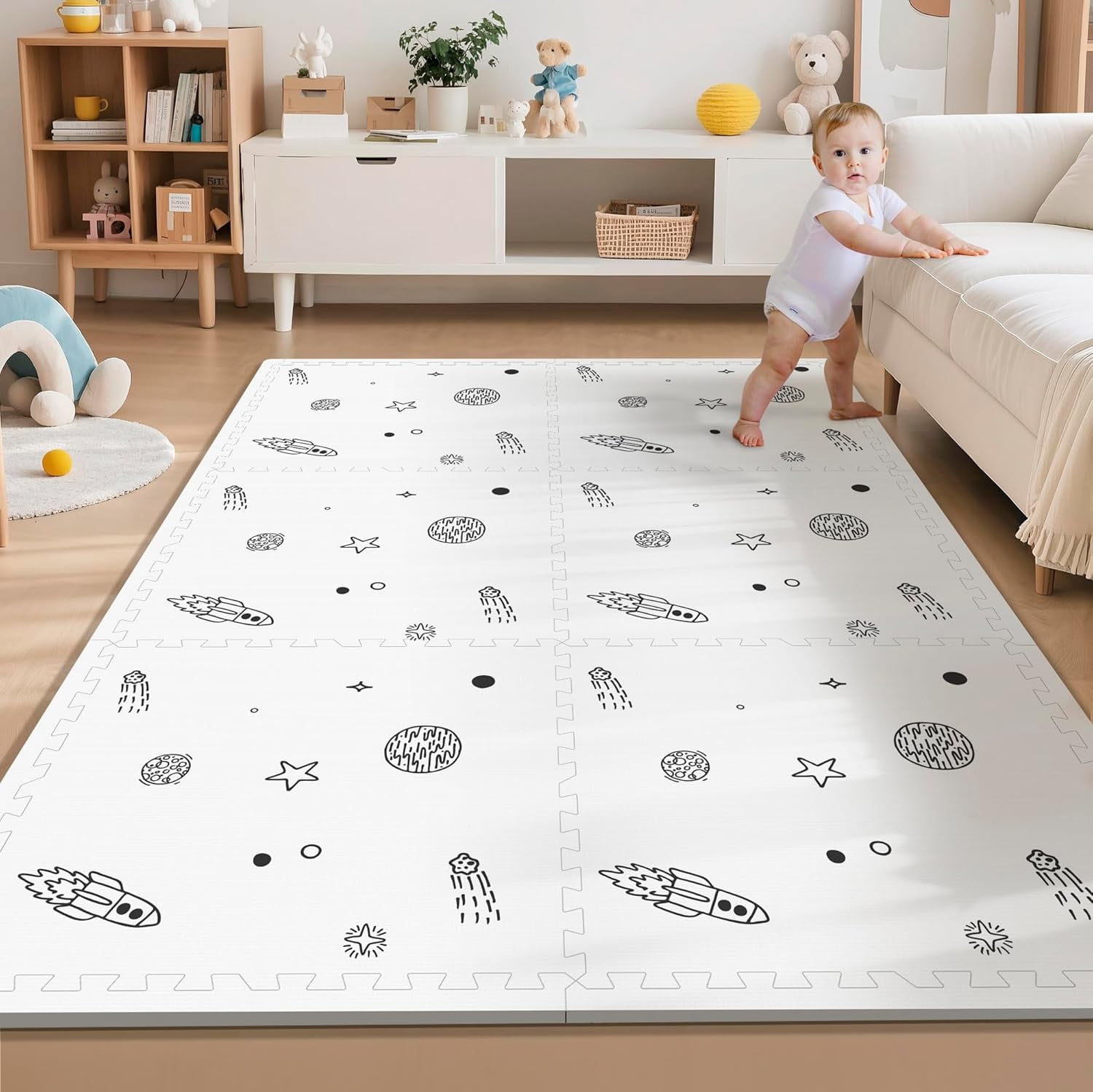 PIGLOG Baby Play Mat, 72"x48" Extra Large Foam Floor Mat, 6-Piece Interlocking Tiles with Galaxy Space Pattern, Waterproof Crawling Mat for Nursery & Playroom, Indoor & Outdoor Use
