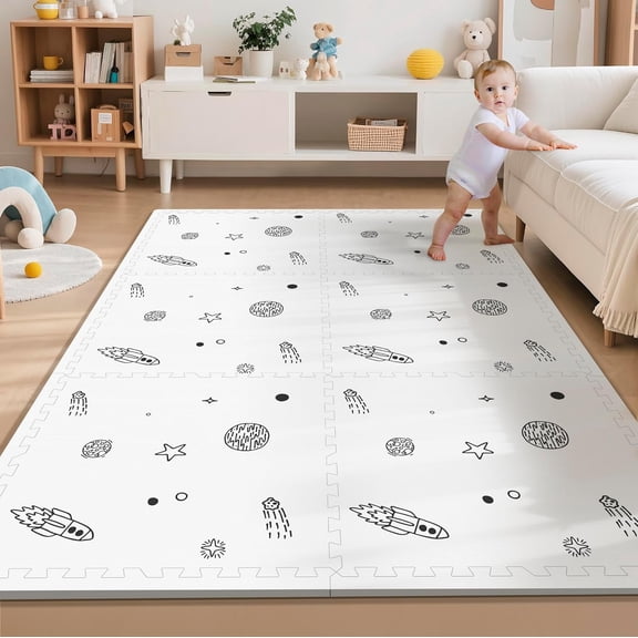 PIGLOG Baby Play Mat, 72"x48" Extra Large Foam Floor Mat, 6-Piece Interlocking Tiles with Galaxy Space Pattern, Waterproof Crawling Mat for Nursery & Playroom, Indoor & Outdoor Use