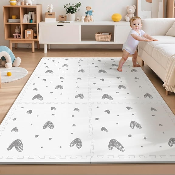 PIGLOG Baby Play Mat, 72"x48" Extra Large Foam Floor Mat, 6-Piece Interlocking Waterproof Tiles with Green Spot Pattern, Non-Toxic Crawling & Tummy Time Mat for Nursery, Playroom
