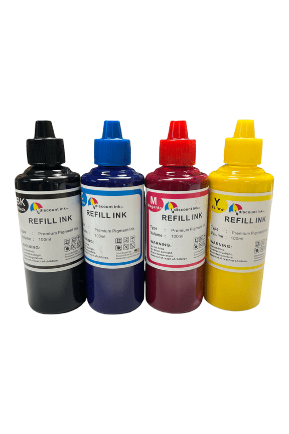 PIGMENT Refill Ink Bottles Compatible for Canon HP Brother Lexmark Inkjet Printers Refillable Cartridge CISS CIS System - Pack of 4