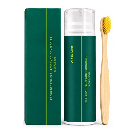 PIGOGI Clean Mint Toothpaste with Pump Bottle and Toothbrush Plant Essence Gentle Stain Removal Fresh Breath 100g