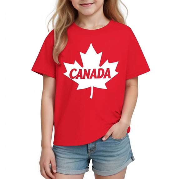 PIGOGI Kids Maple Leaf Graphic Tee Short Sleeve Loose Comfortable Round Neck Casual Top for Boys Girls School Play