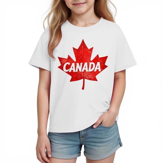 PIGOGI Kids Maple Leaf Graphic Tee Short Sleeve Loose Comfortable Round Neck Casual Top for Boys Girls School Play