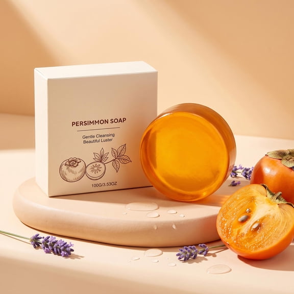 PIGOGI Persimmon Botanical Bar Soap with Glycerin Moisturizing Body and Hand Cleansing Gentle for Whole Family Daily Bath 100g