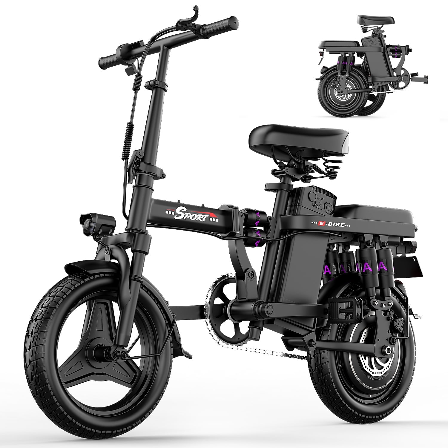 Pika Foldable Adult Electric Bike, 48V 15Ah Removable Battery, Peak Power 1200W, Maximum Speed Of 25MPH. 14-Inch Ebike, UL 2849.
