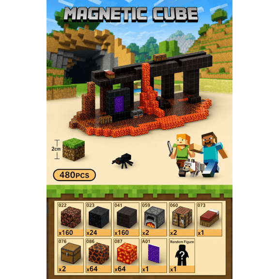 PIKACHY 480 PCS Magnetic Cube Building Blocks Hell Portal STEM DIY Toy Set for Kids Ages 7 to 14