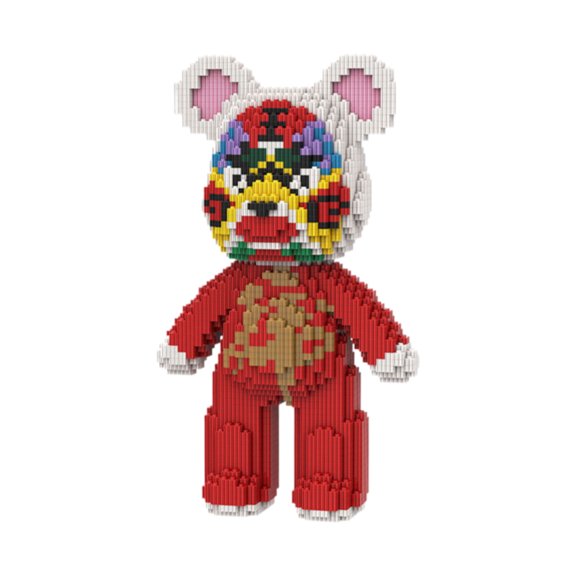 PIKACHY Chinese Lion Mask Bear Micro Building Blocks DIY Large Bear Construction Toy Creative Educational Building Kit Decorative Collectible Model