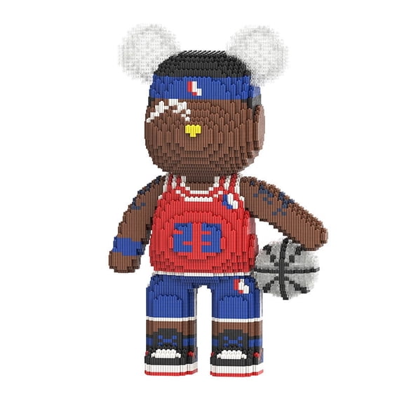 PIKACHY Cute Basketball Star Bear Micro Building Blocks 43cm DIY Assembly Toy Educational Block Set for Kids Boys Girls Room Desk Decoration Gift