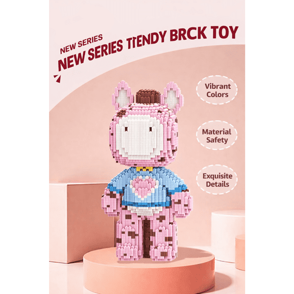 PIKACHY Cute Cow Micro Building Blocks 32cm DIY Animal Assembly Toy Educational Block Set for Kids Boys Girls Desk Room Decoration Gift