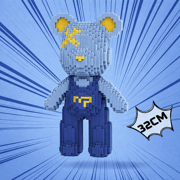 PIKACHY Dark Blue Bear Building Block Set 32cm DIY Toy 800+ Pieces Ages 7-14 Home Desk Decor Collectible Gift