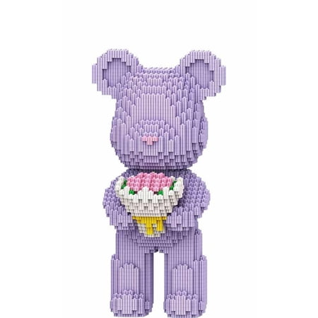 PIKACHY Purple Flower Bear Micro Building Blocks DIY Large Bear Construction Toy Creative Educational Building Kit Decorative Collectible Display Model