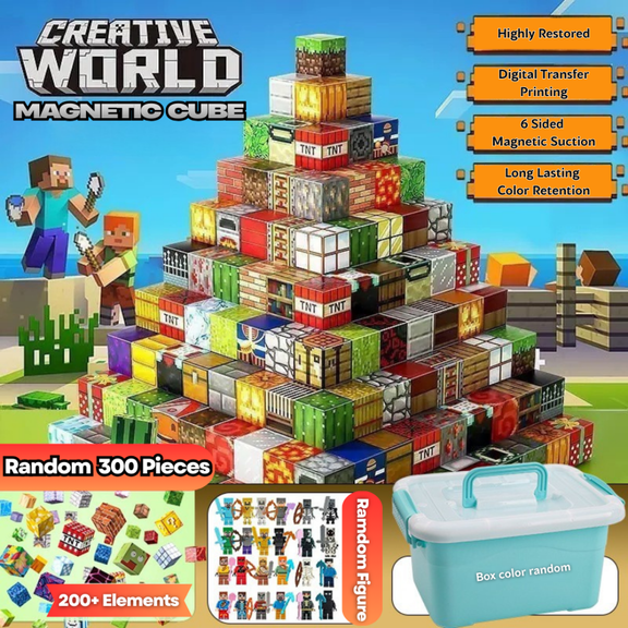 PIKACHY TOYS Magnetic Blocks Construction Set ABS DIY Educational Toy Cognitive Learning for Teens Storage Bucket 308 Pieces