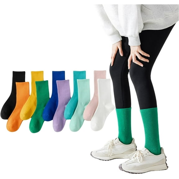 PIKADINGNIS 10 Pairs Athletic Socks for Women 5-10 Tube Socks Leggings Yoga Pants Exercise Sport Versatile Solid Mid Calf
