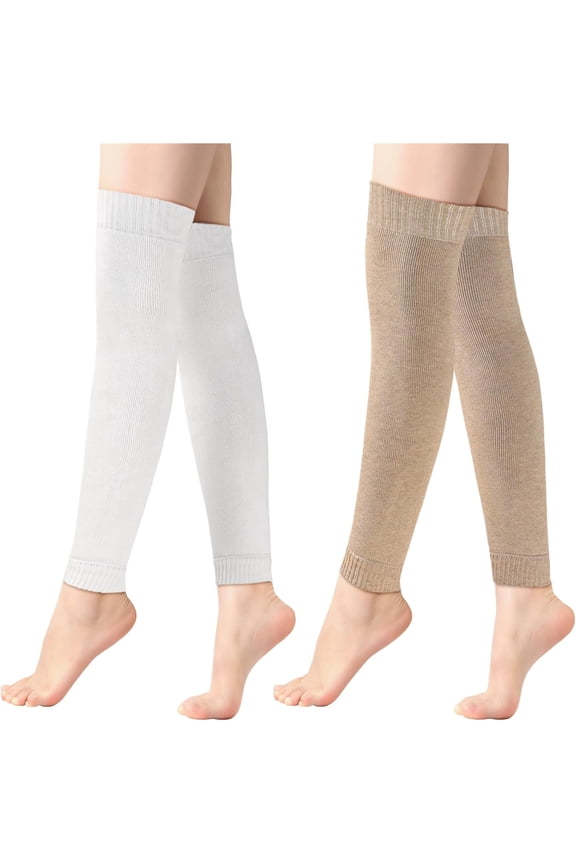 2 Pairs Warm Leg Warmers, Women's Winter Over Knee High Footless Socks Knit Warm Long Leg Warmers