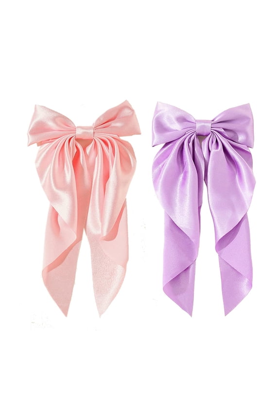 2Pcs Super Big Bow Hair Clips French Style Soild Color Knotted Bowknot Spring Snap Barrettes Hair Clips with Long Ribbon for Women Girls (Champagne+Gold)