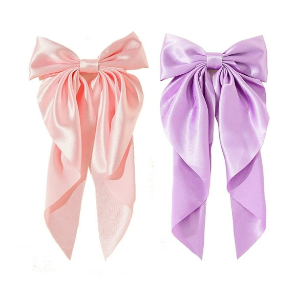 PIKADINGNIS 2Pcs Super Big Bow Hair Clips French Style Soild Color Knotted Bowknot Spring Snap Barrettes Hair Clips with Long Ribbon for Women Girls (Champagne+Gold)
