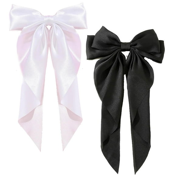 PIKADINGNIS 2Pcs Super Big Bow Hair Clips French Style Soild Color Knotted Bowknot Spring Snap Barrettes Hair Clips with Long Ribbon for Women Girls (Champagne+Gold)