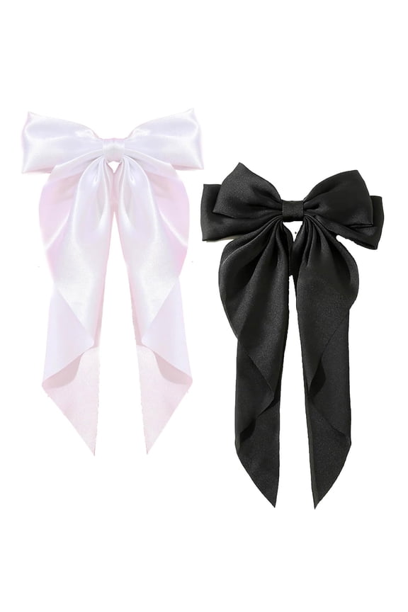 2Pcs Super Big Bow Hair Clips French Style Soild Color Knotted Bowknot Spring Snap Barrettes Hair Clips with Long Ribbon for Women Girls (Champagne+Gold)