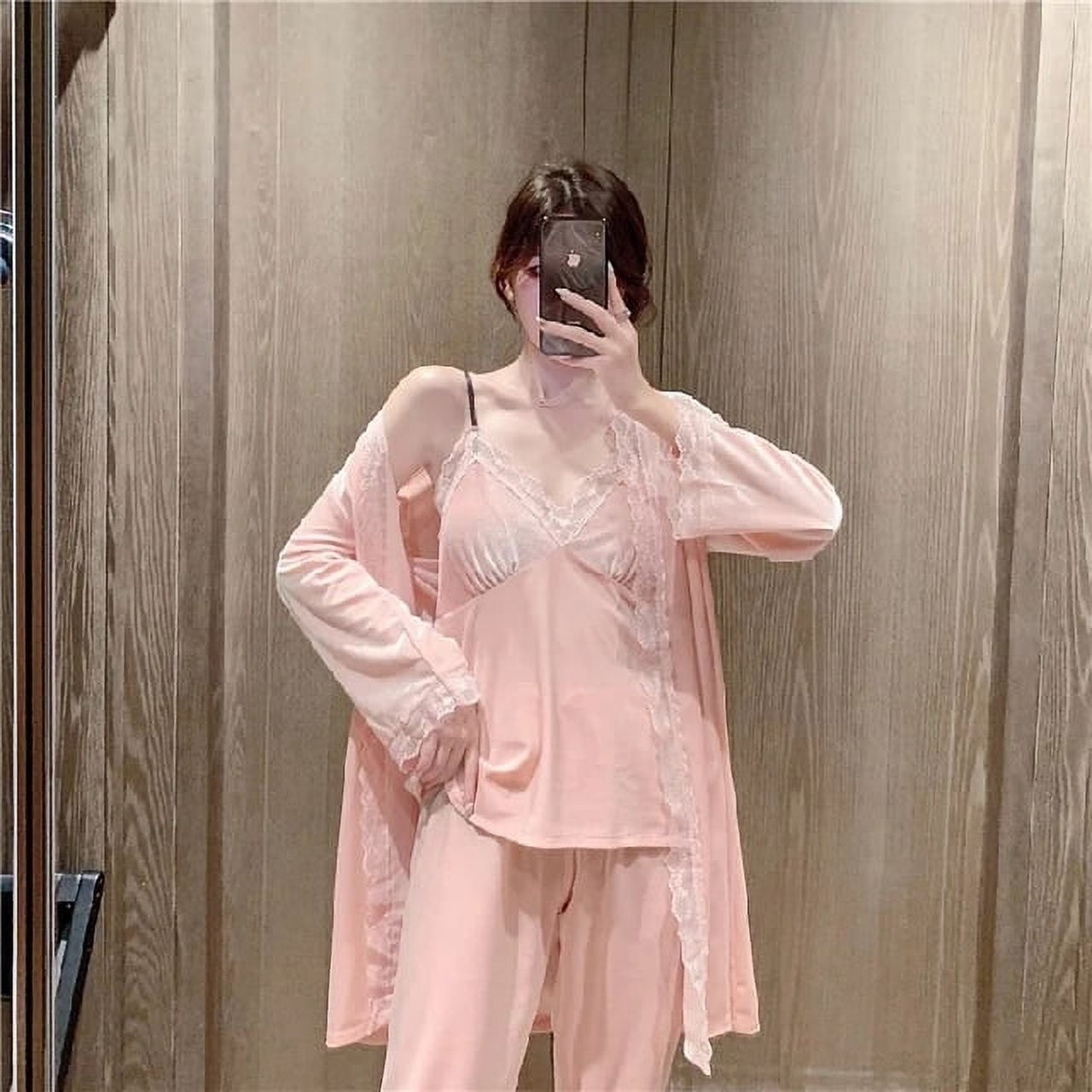 PIKADINGNIS 3 Piece Autumn Winter Women Pajamas Sets Lace Flannel Warm Sexy Robe Golden Velvet Top Long Female Sleepwear Women Pyjamas Set Walmart