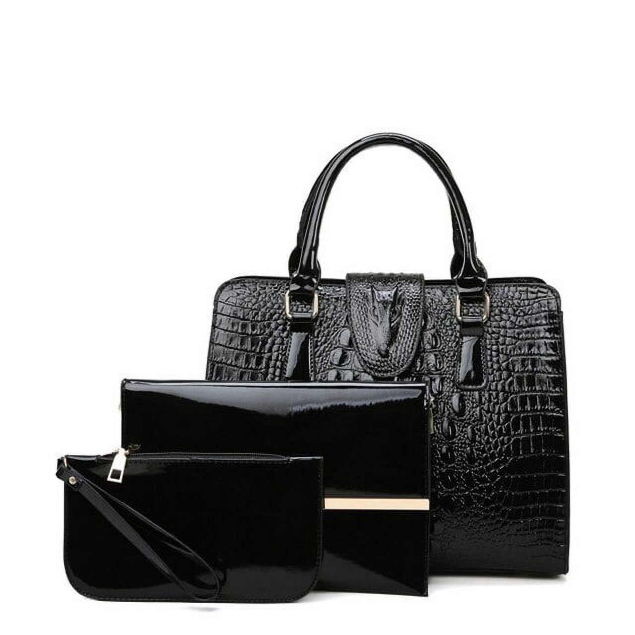 PIKADINGNIS 3 Sets Fashion Patent Leather Women Tote Bag Luxury Handbags  Crocodile Pattern Women Bags Designer Brand Shoulder Messenger Bag 