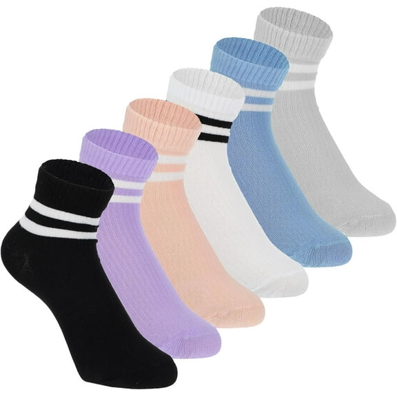 PIKADINGNIS 6 Pairs Cotton Striped Crew Socks Women Women's Socks Crew Striped Socks Women Athletic Vintage Womens Tube Socks Cute Ankle Socks All Season Socks for Women Men Teens