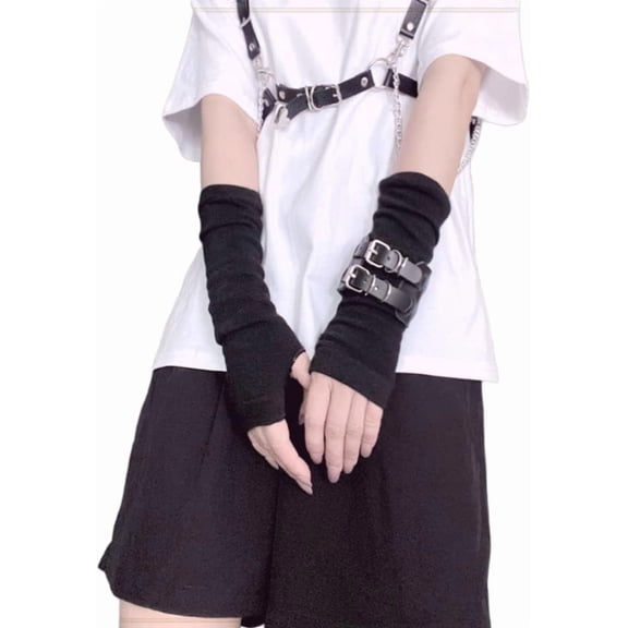 PIKADINGNIS Arm Warmers Goth Kawaii Emo Steampunk Half Finger Y2K Gloves Hip Hop Arm Sleeve Harajuku Accessories for Women Egirl