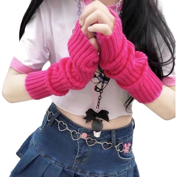 PIKADINGNIS Arm Warmers for Long Sleeve Fingerless Gloves Y2K Cute Women Japanese Anime Harajuku Kawaii Gothic Knitted Sunproof