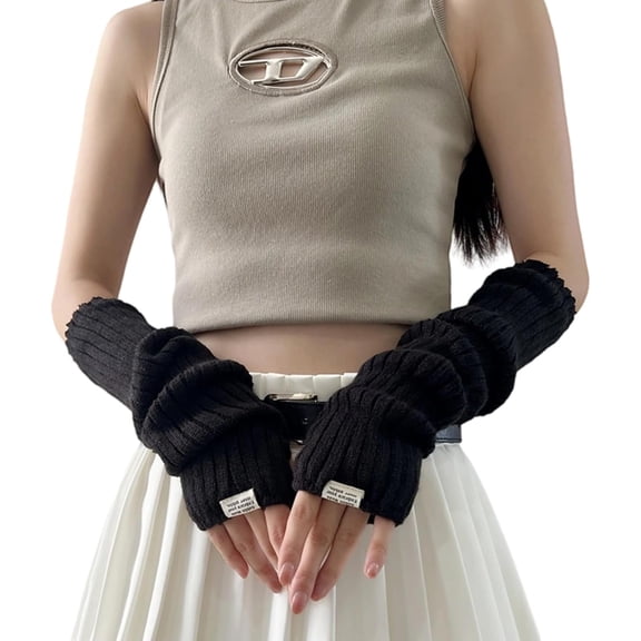 PIKADINGNIS Arm Warmers for Long Sleeve Fingerless Y2K Cool Girls Warm Black White Gothic Skateboard Punk Hip Hop Knitted