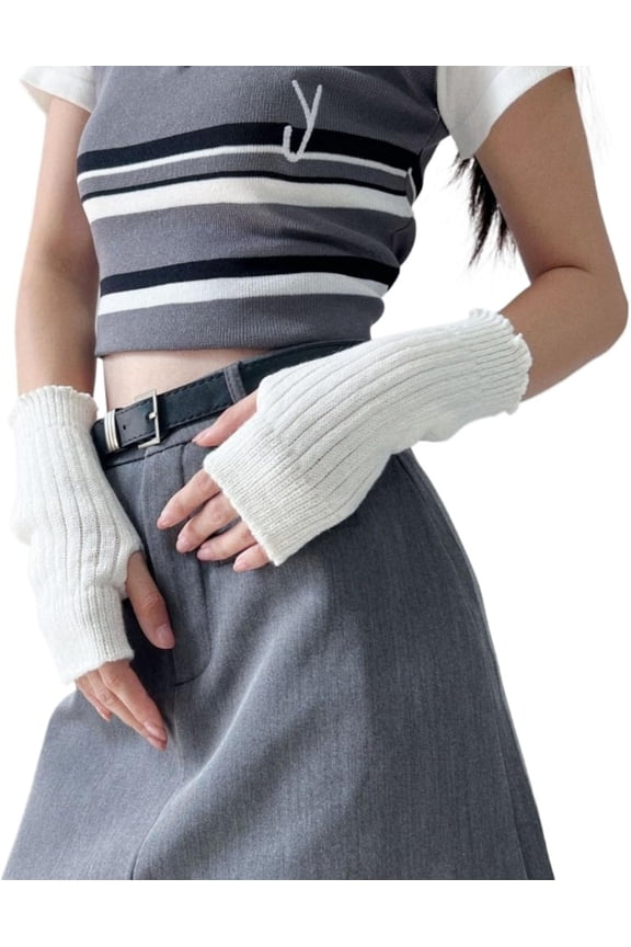 Arm Warmers for Women Cute Y2k Cotton Knitted Fingerless Girls Kawaii Punk Solid Short Striped Versatile Anime