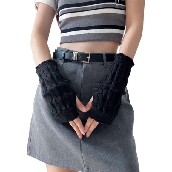 PIKADINGNIS Arm Warmers for Women Cute Y2k Girls Cotton Knitted Fingerless Kawaii Punk Japanese Anime Versatile Solid Short