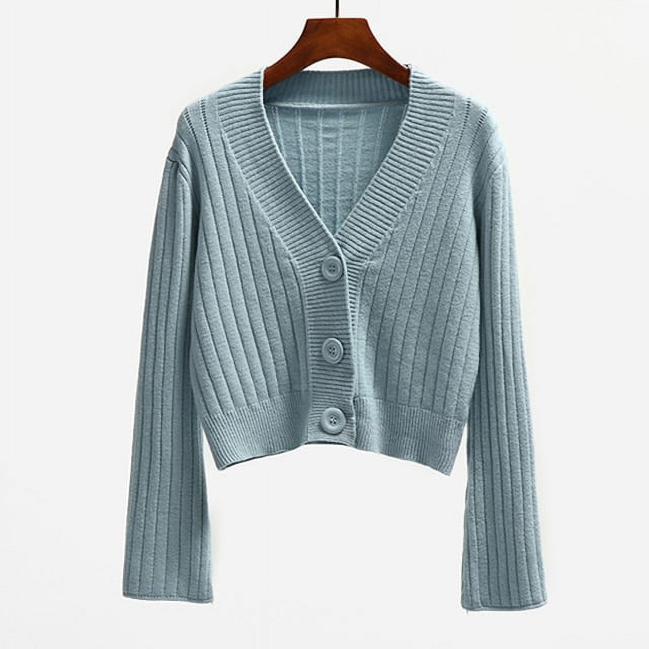 PIKADINGNIS Korean Style Short Knit Sweater Women Solid Color Soft Long  Sleeve Knitwears Woman All-Match O-Neck Knitted Pullover 