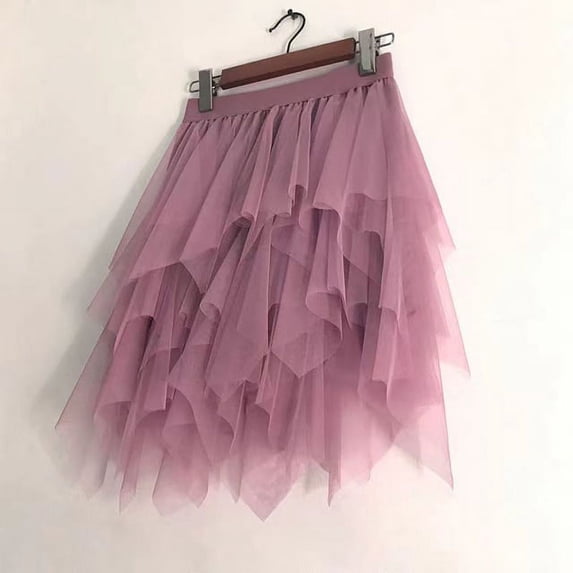 PIKADINGNIS Black Irregular Tulle Skirt Women Summer Elastic High Waist Tutu Pleated Skirts Woman Chic Fairy Mesh Long Skirts