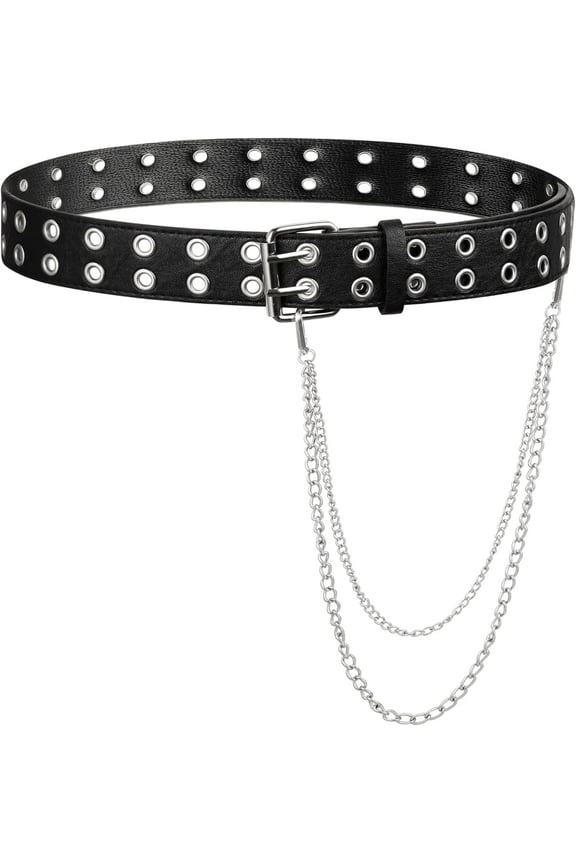 Black PU leather Belt With Detachable Chain, Emo Belt, Punk Belt, Grunge Belt, Gothic Belt, Black Studded Belt for Women, Goth Accessories