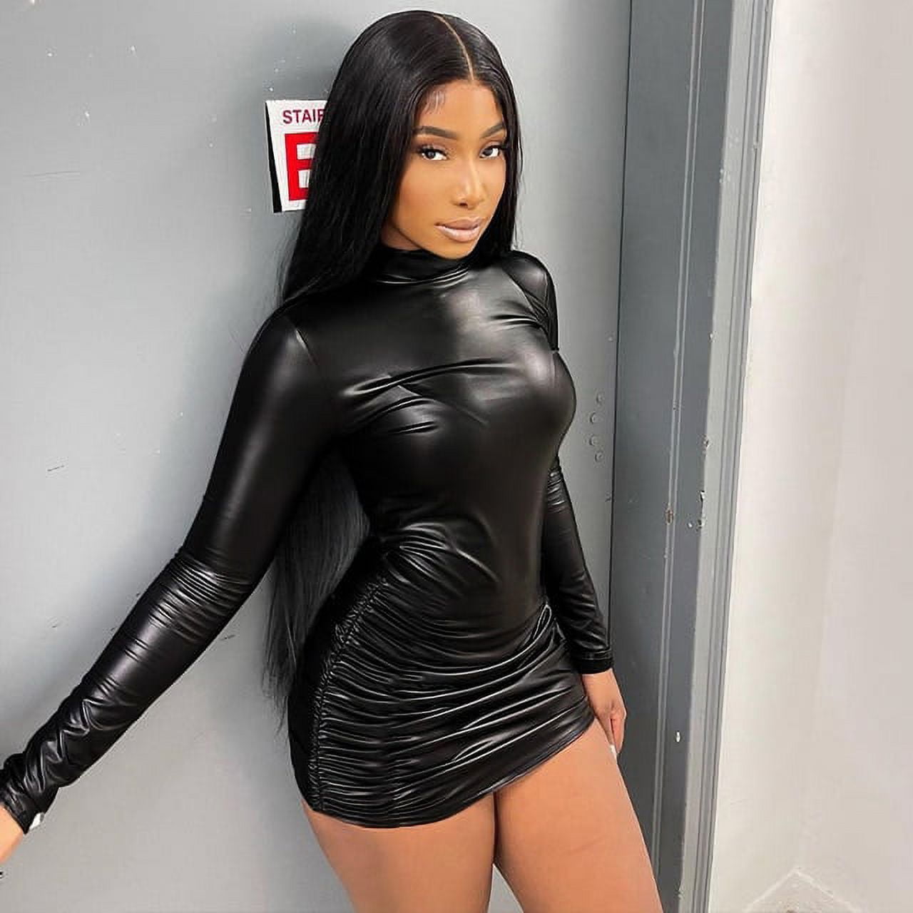 Black pu bodycon dress new arrivals