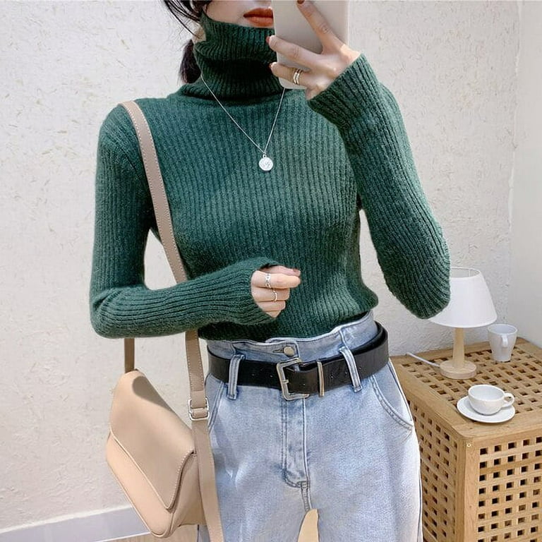 PIKADINGNIS Cashmere Sweater Women Turtleneck Ribbed Stretch Thick Knitted  Slim Jumper Winter Cashmere Sweater For Women Warm Sweaters 