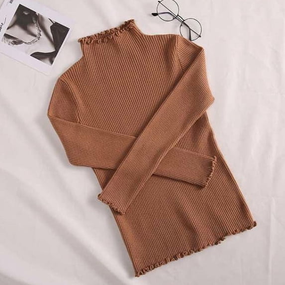 PIKADINGNIS Casual Fungus Collar Knitting Sweaters Women Spring Basic Elastic Turtleneck Sweater Solid Color Bottoming Jumpers