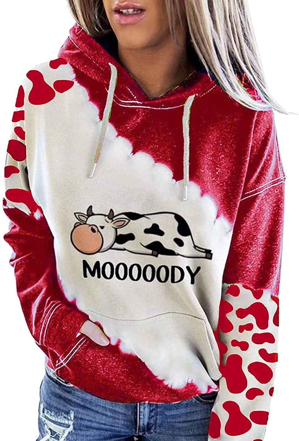 PIKADINGNIS Casual Long Sleeve Tie Dye Moody Cow Hoodie Sweatshirtfor Women  Cute Cow Animal Print Hoodie Pullover Top - Walmart.com
