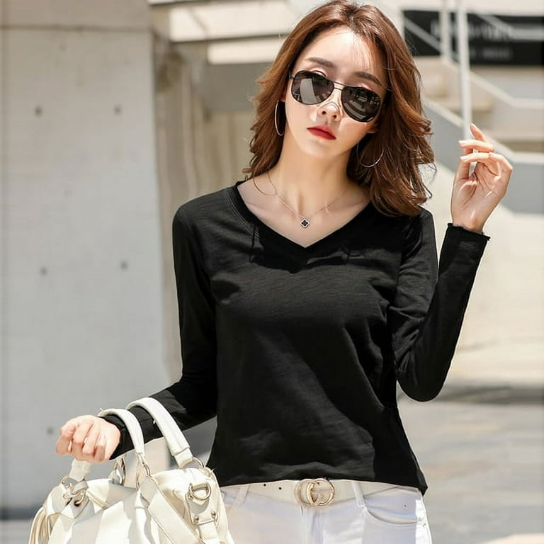PIKADINGNIS Casual Women T-Shirt Long Sleeve Korean Style Slim Basic Cotton  Tshirt Top Womens Clothing Autumn Winter T Shirt Femme 