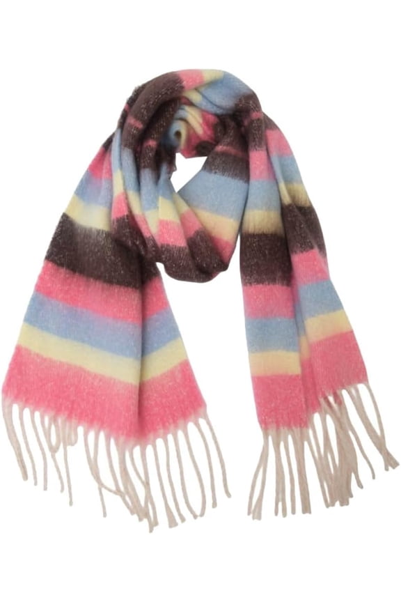 Color Stripe Scarf for Women Vintage Scarf for Fall Winter Pashmina Rave with Tassels Warm Scarf Shawl Blanket Trendy