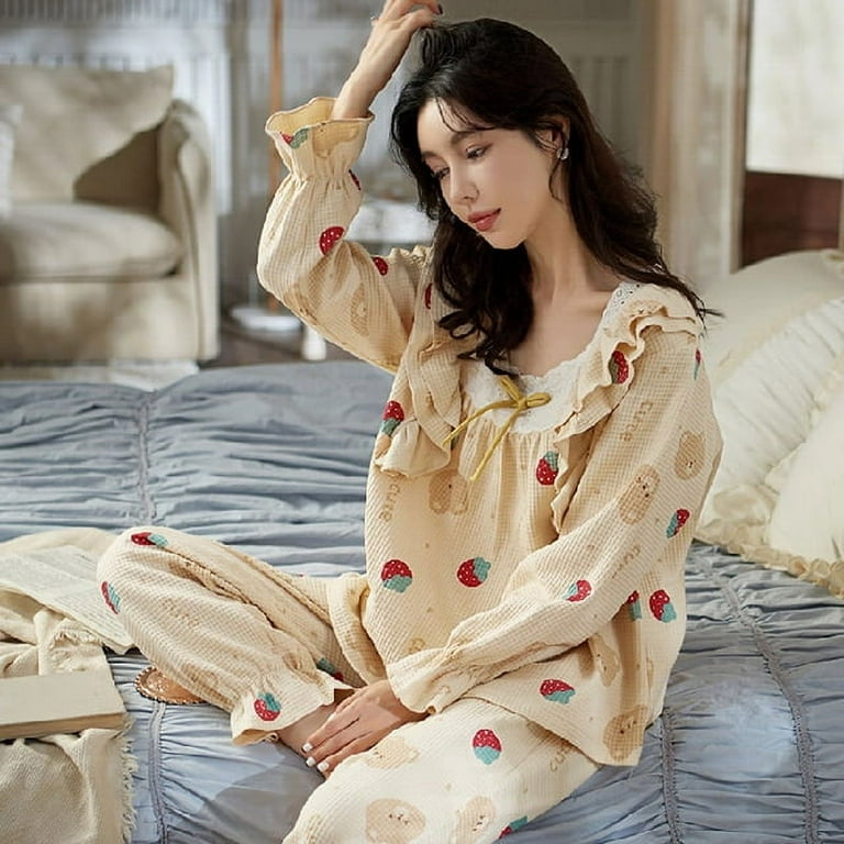 PIKADINGNIS Cotton Pijama Set Womens Sleepwear Tops Long Pyjamas Set Autumn  Winter Homewear Women Casual Sleepwear Nightwear Pajama Sets