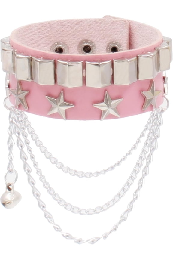 Cuff Bracelet Rock Punk Y2K Retro Hip Hop Street Stars Chain Small Bell Riveted PU Leather Attitude Personality