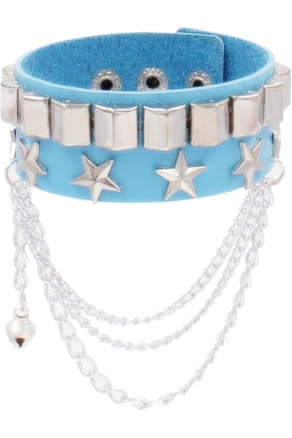 Cuff Bracelet Rock Punk Y2K Retro Hip Hop Street Stars Chain Small Bell Riveted PU Leather Attitude Personality
